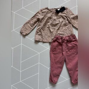Garanimals|Baby girl outfit,Mauve Paperbag Waist Pants & Beige Leopard Top•••2T